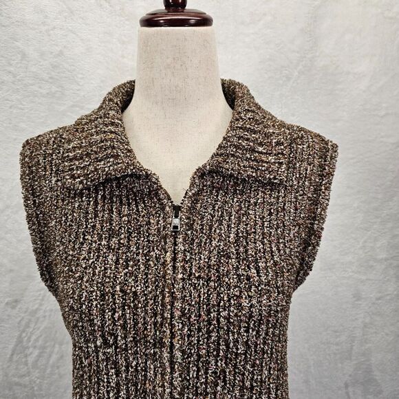 Christopher & Banks Vest Sz S‎ Brown Boucle Full Zip Sweater Classic Preppy EUC - Picture 3 of 11